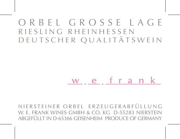 Weingut W.E. Frank - Riesling Orbel Grosse Lage 2018