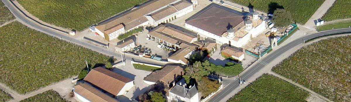 Château Cos Labory aus der Vogelperspektive, umgeben von Weinbergen.