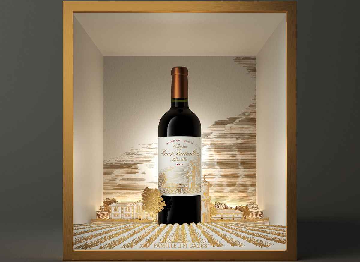 Weinflasche von Chateau Haut Batailley in Kunstkiste
