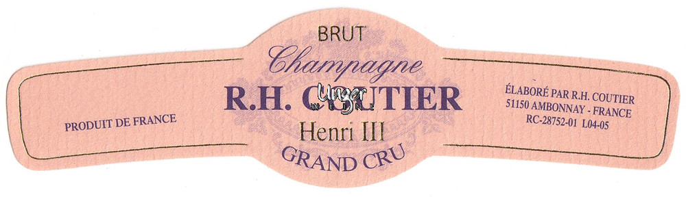 Champagne Cuvee Henri III Blanc de Noir Grand Cru Extra Brut Coutier Champagne