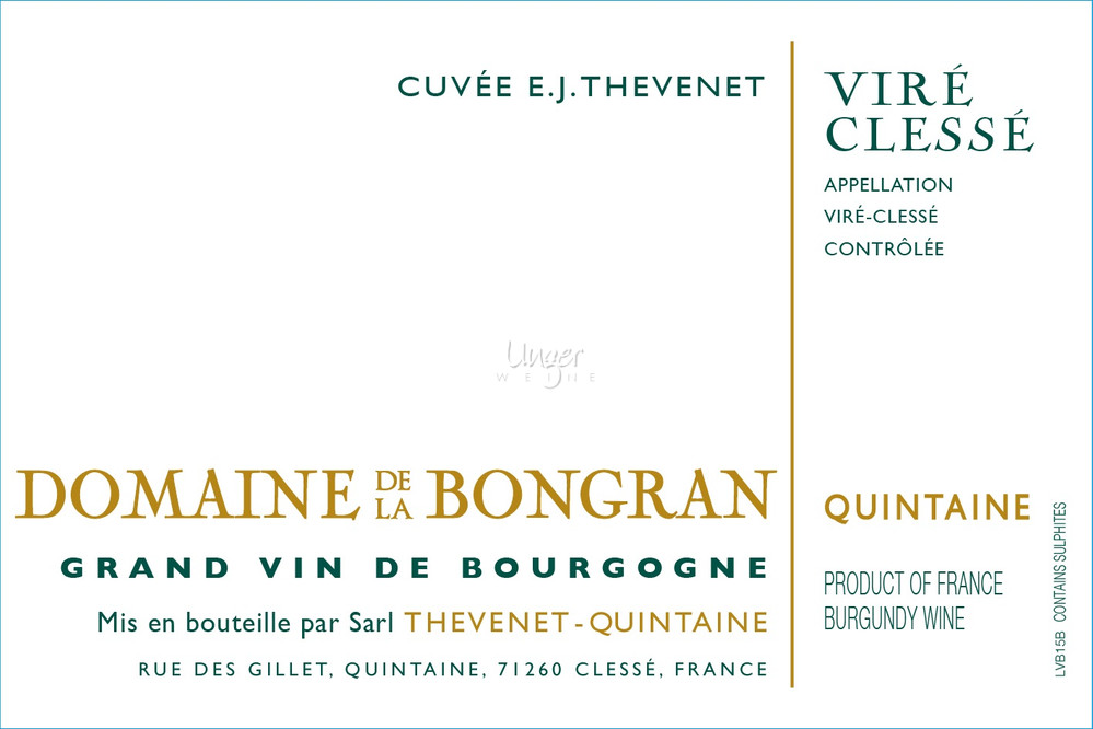 Domaine de la Bongran - 6 Fl. 0,375 Vire Clesse - CUVEE EJ THEVENET 2015
