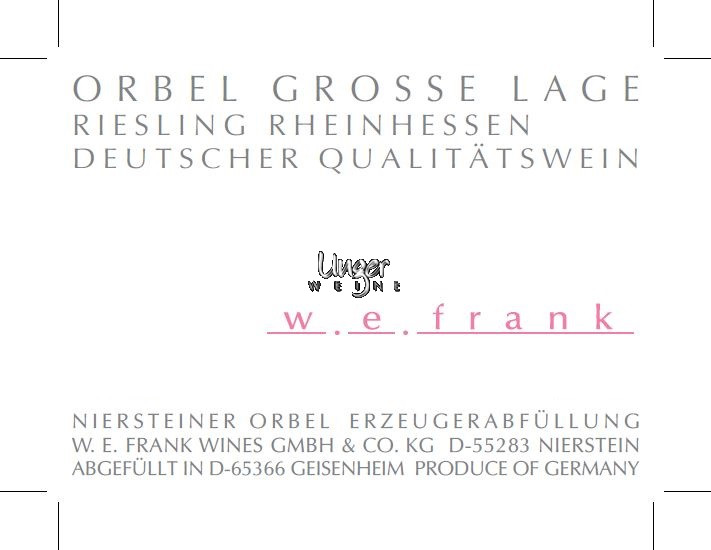 2016 Riesling Orbel Grosse Lage Weingut W.E. Frank Rheinhessen