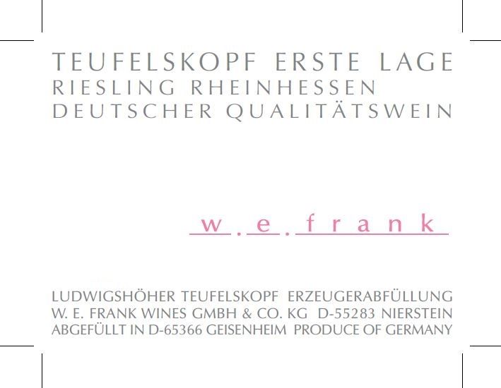Weingut W.E. Frank - Riesling Ludwigshöher Teufelskopf Erste Lage 2016