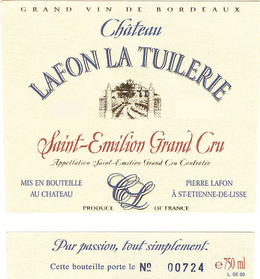 Chateau Lafon La Tuilerie 2015