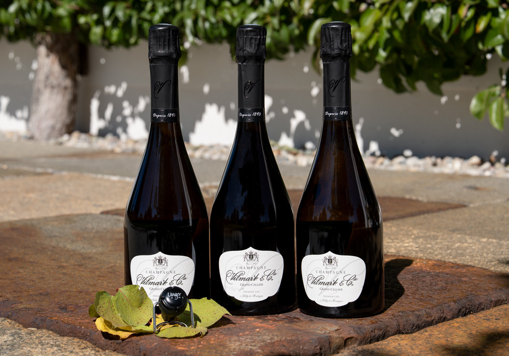 Vilmart - 3 Flaschen Champagner Grand Cellier Brut 1er Cru + Champagner Verschluss