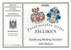 2022 Saarburger Alte Reben Trocken Weingut Forstmeister Geltz Zilliken Mosel Saar Ruwer