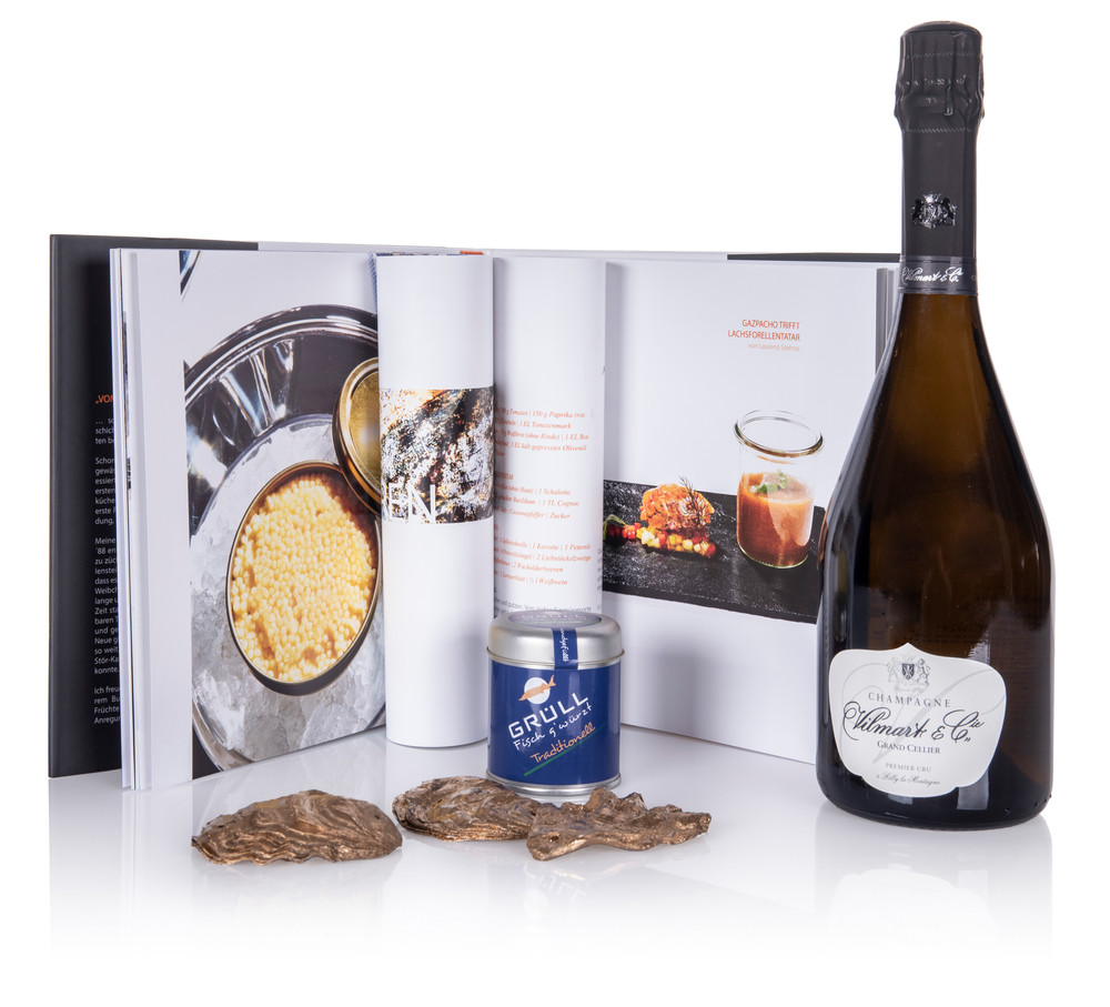 Vilmart & Walter Grüll - Champagner Grand Cellier Brut 1er Cru, Fischkochbuch & Gewürz