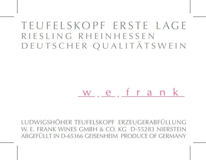 Weingut W.E. Frank - Riesling Ludwigshöher Teufelskopf Erste Lage 2018 0,75 L