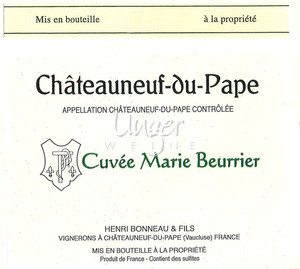 2019 Chateauneuf du Pape Cuvee Marie Beurrier Domaine Henri Bonneau Chateauneuf du Pape