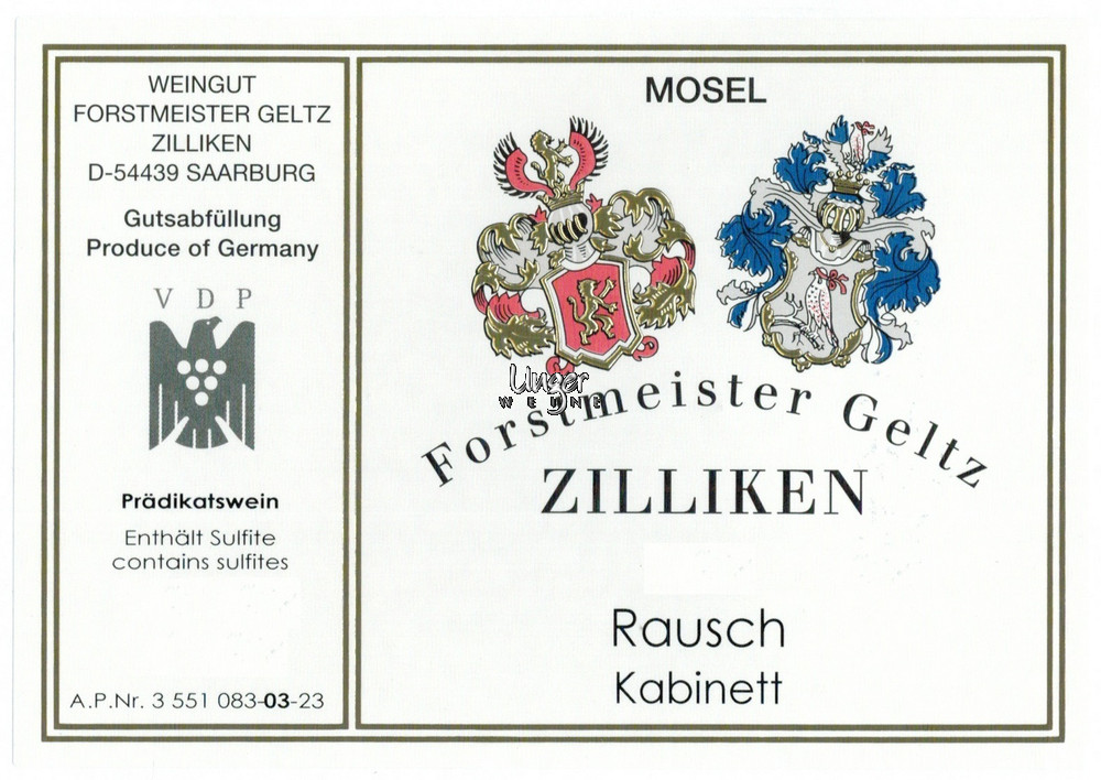 2022 Rausch Riesling Kabinett Weingut Forstmeister Geltz Zilliken Mosel Saar Ruwer