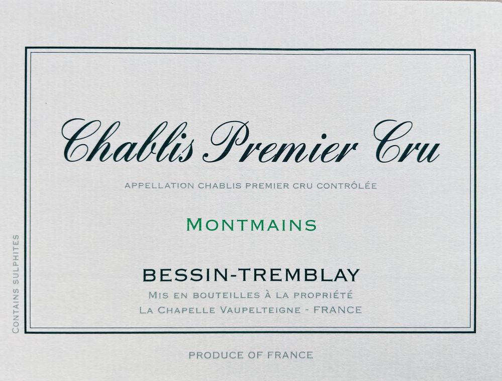 2023 Chablis Montmains 1er Cru Domaine Bessin Tremblay Chablis
