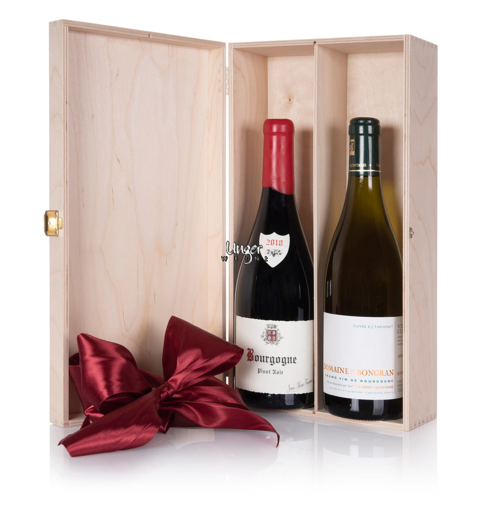 Bourgogne Rouge AC, Vire Clesse - CUVEE EJ THEVENET in Geschenkholzkiste Jean Marie Fourrier & Domaine de la Bongran Burgund